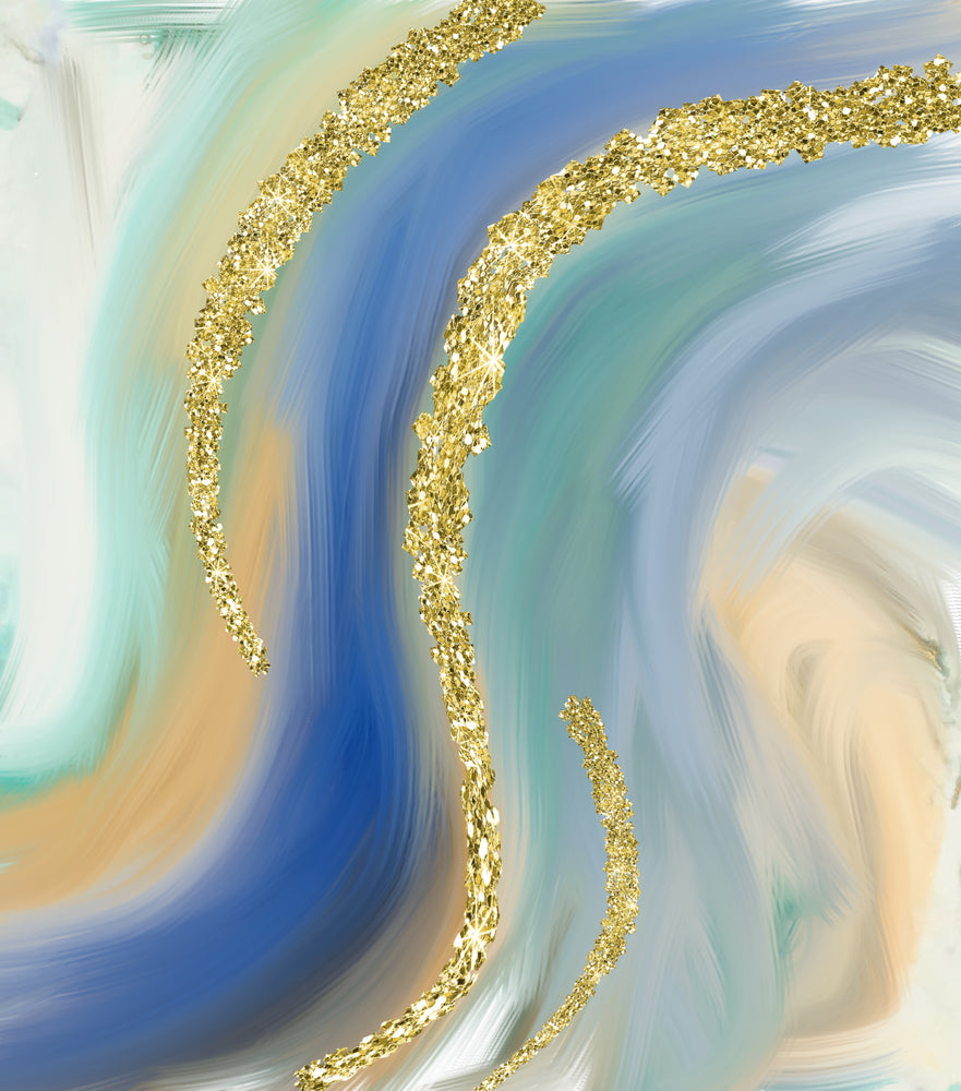 Square Canvas Blue Green & Gold Abstract Design High Quality Print 100% Australian Made