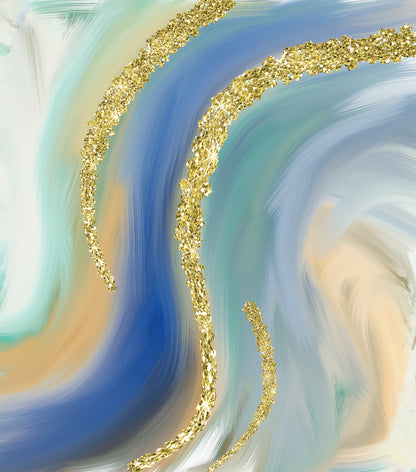Square Canvas Blue Green & Gold Abstract Design High Quality Print 100% Australian Made