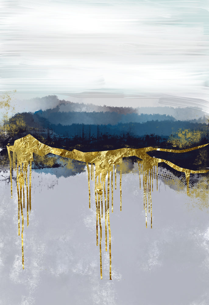 Blue Gold & White Abstract Design Home Decor Premium Quality Poster Print Choose Your Sizes