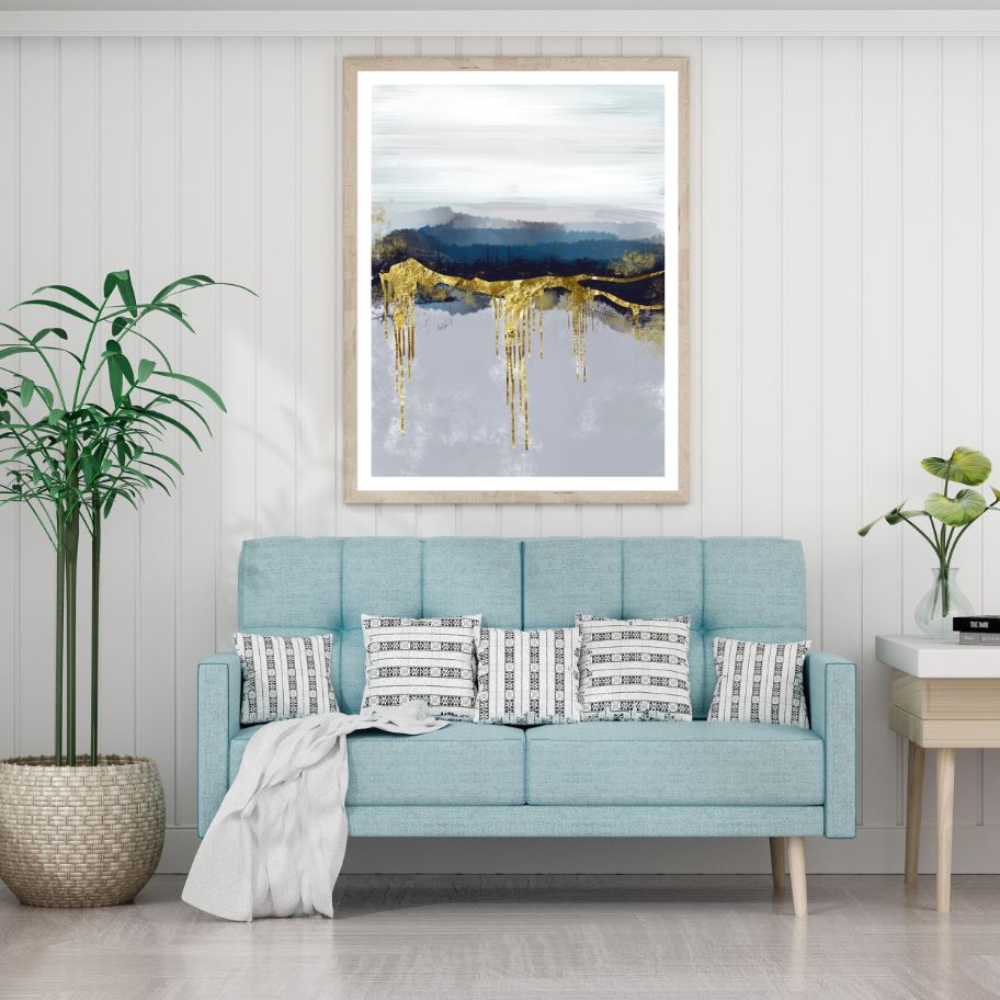 Blue Gold & White Abstract Design Home Decor Premium Quality Poster Print Choose Your Sizes
