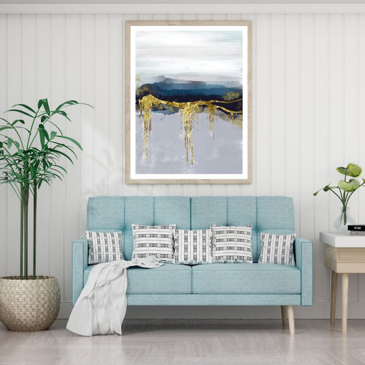 Blue Gold & White Abstract Design Home Decor Premium Quality Poster Print Choose Your Sizes