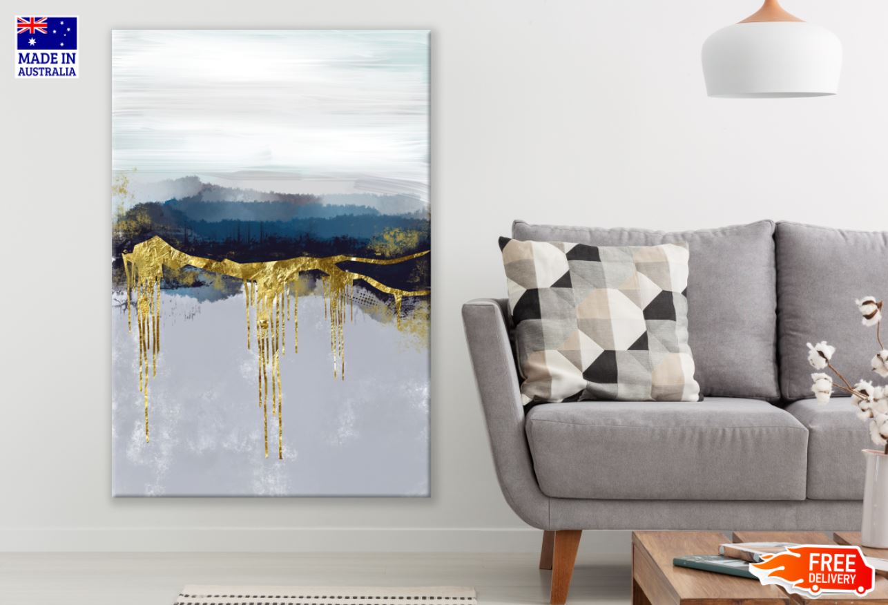 Blue Gold & White Abstract Design Print 100% Australian Made