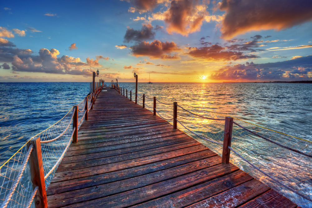 Stunning Beach & Wooden Pier Sunset Photograph Print 100% Australian Made