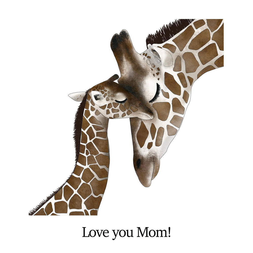 Square Canvas Giraffe & Baby Watercolor Painting High Quality Print 100% Australian Made