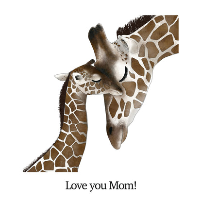 Square Canvas Giraffe & Baby Watercolor Painting High Quality Print 100% Australian Made