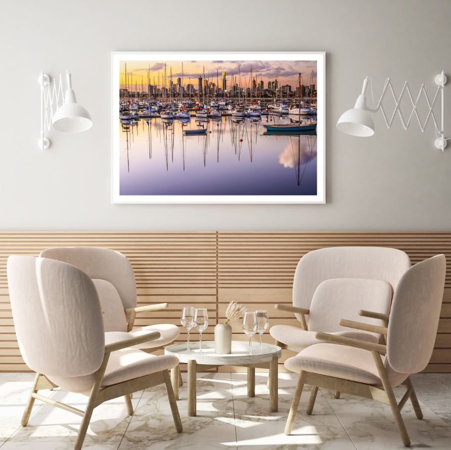Boats on Sea Sunset Photograph Home Decor Premium Quality Poster Print Choose Your Sizes