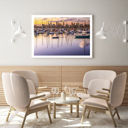 Boats on Sea Sunset Photograph Home Decor Premium Quality Poster Print Choose Your Sizes