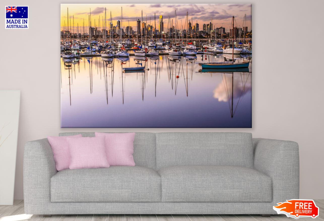 Boats on Sea Sunset Photograph Print 100% Australian Made