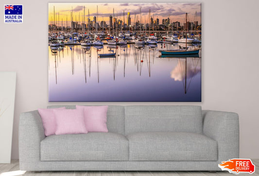 Boats on Sea Sunset Photograph Print 100% Australian Made