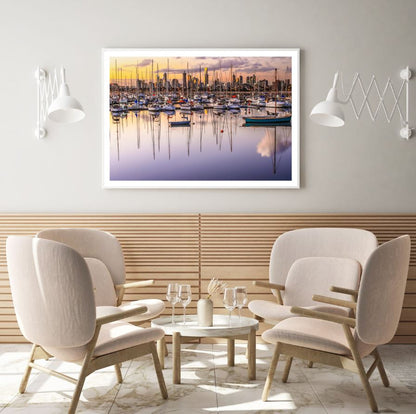 Boats on Bay & City View Home Decor Premium Quality Poster Print Choose Your Sizes