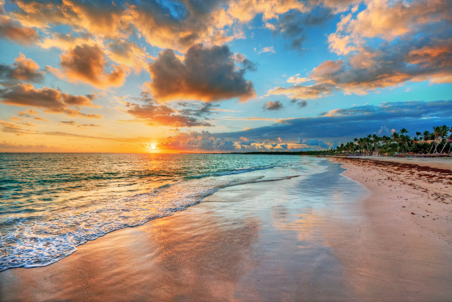 Beach Sunrise with Bright Blue Skies & Colorful Clouds Photograph Print 100% Australian Made