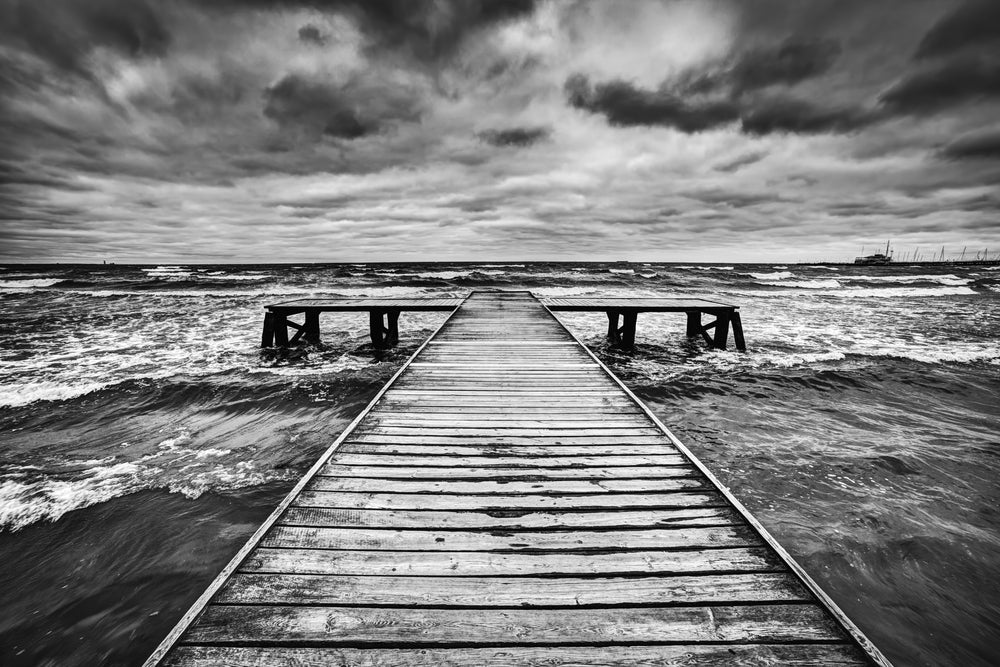 Beach with Pier B&W Photograph Print 100% Australian Made