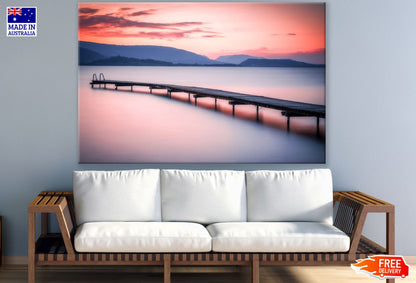 Wooden Pier Over Lake Sunset View Print 100% Australian Made