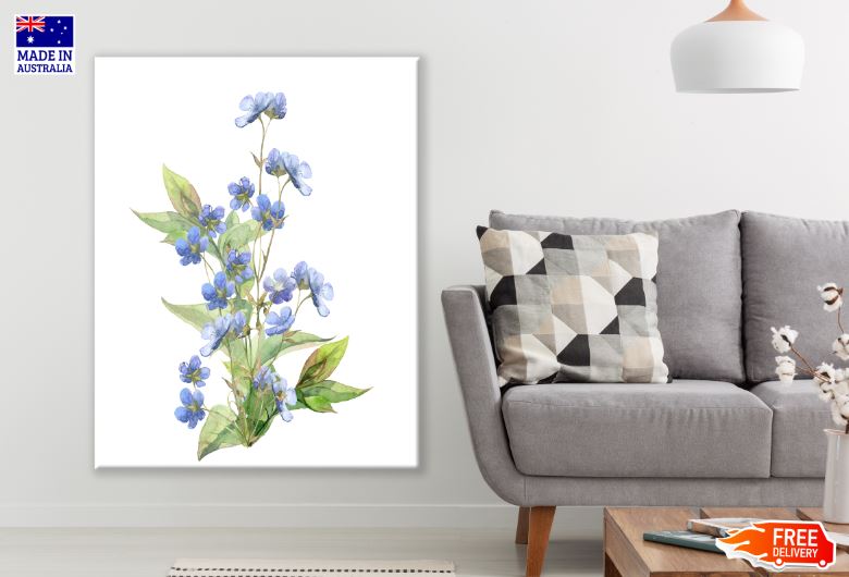 Blue Flower Plant Watercolor Painting Print 100% Australian Made