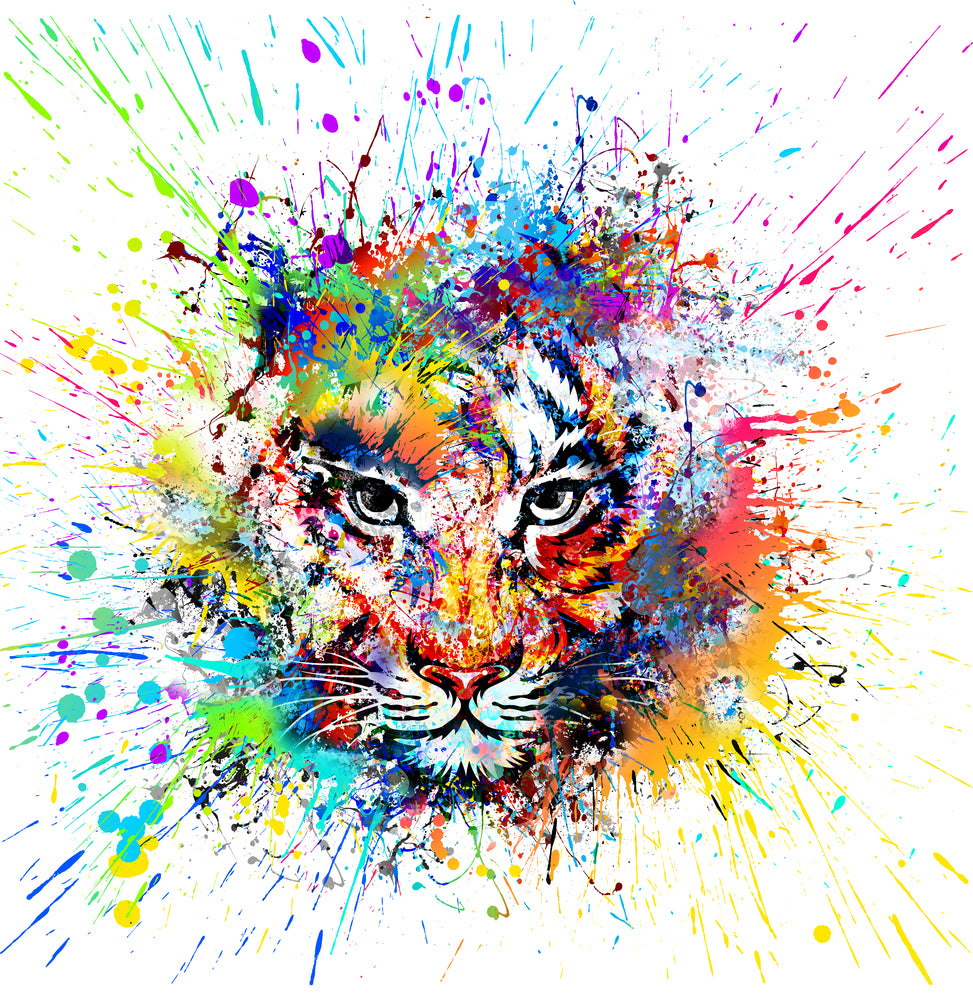 Square Canvas Tiger Portrait Watercolor Abstract Painting High Quality Print 100% Australian Made