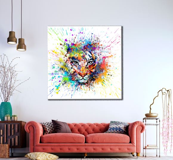 Square Canvas Tiger Portrait Watercolor Abstract Painting High Quality Print 100% Australian Made