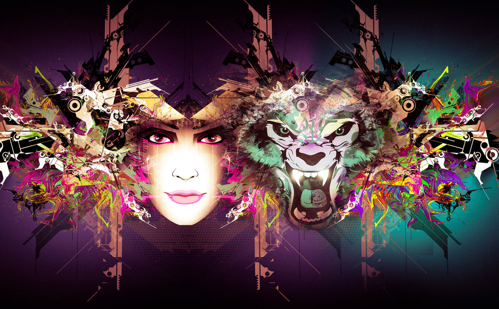 Woman Face & Wolf Face Portrait Abstract Design Print 100% Australian Made