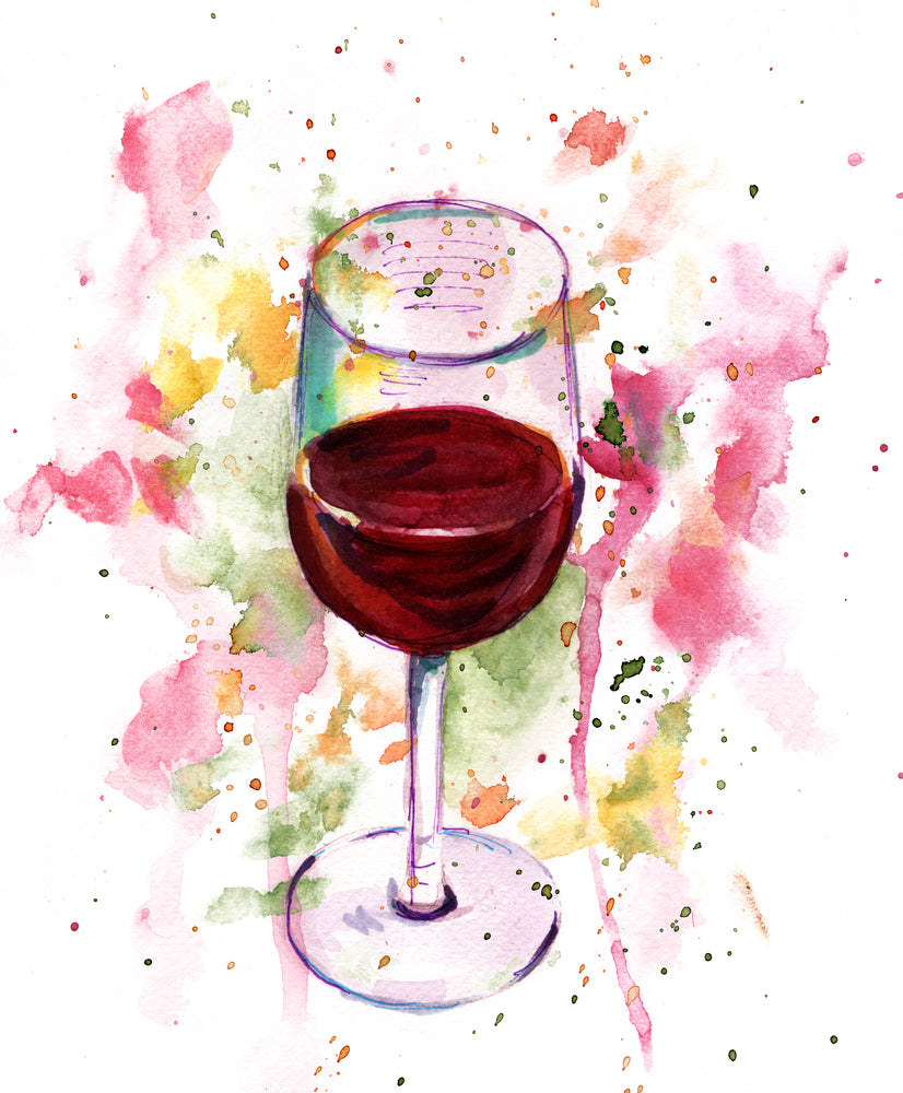 Wine Glass Abstract Design Watercolour Painting Print 100% Australian Made