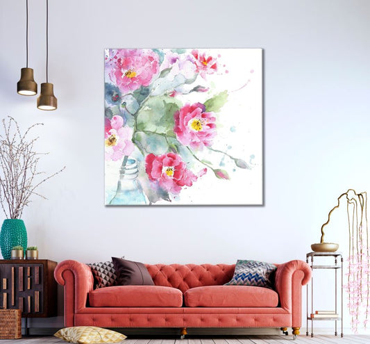 Square Canvas Floral Watercolor Painting High Quality Print 100% Australian Made