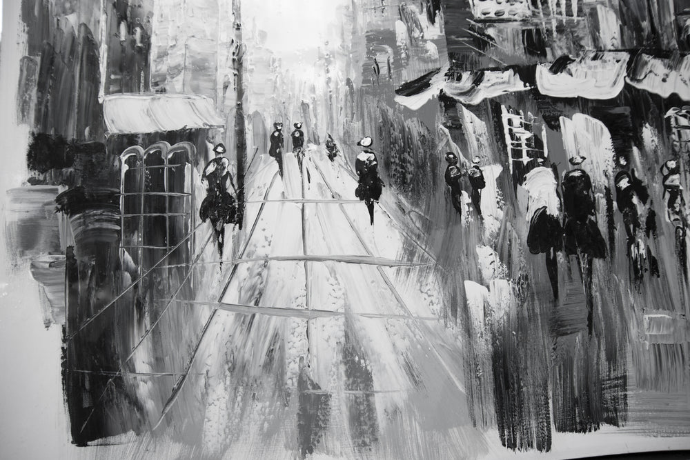 People Walking in Street B&W Painting Print 100% Australian Made