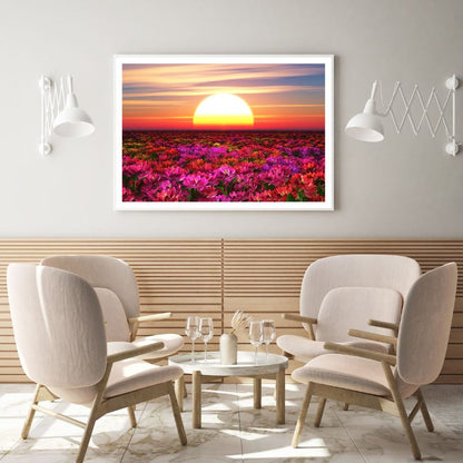 Sunset View Over Flower Field Home Decor Premium Quality Poster Print Choose Your Sizes