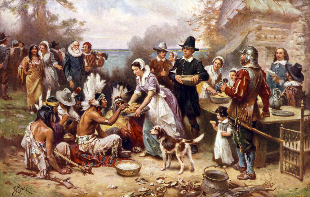 Thanksgiving Between The Pilgrims and Native Americans Painting Print 100% Australian Made