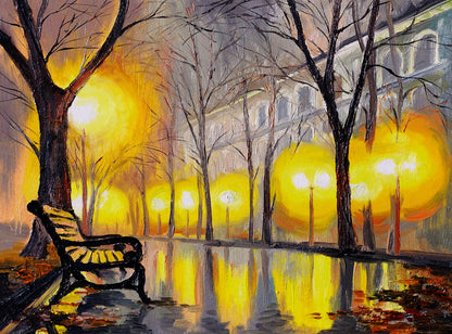 City Night Street Oil Painting Print 100% Australian Made