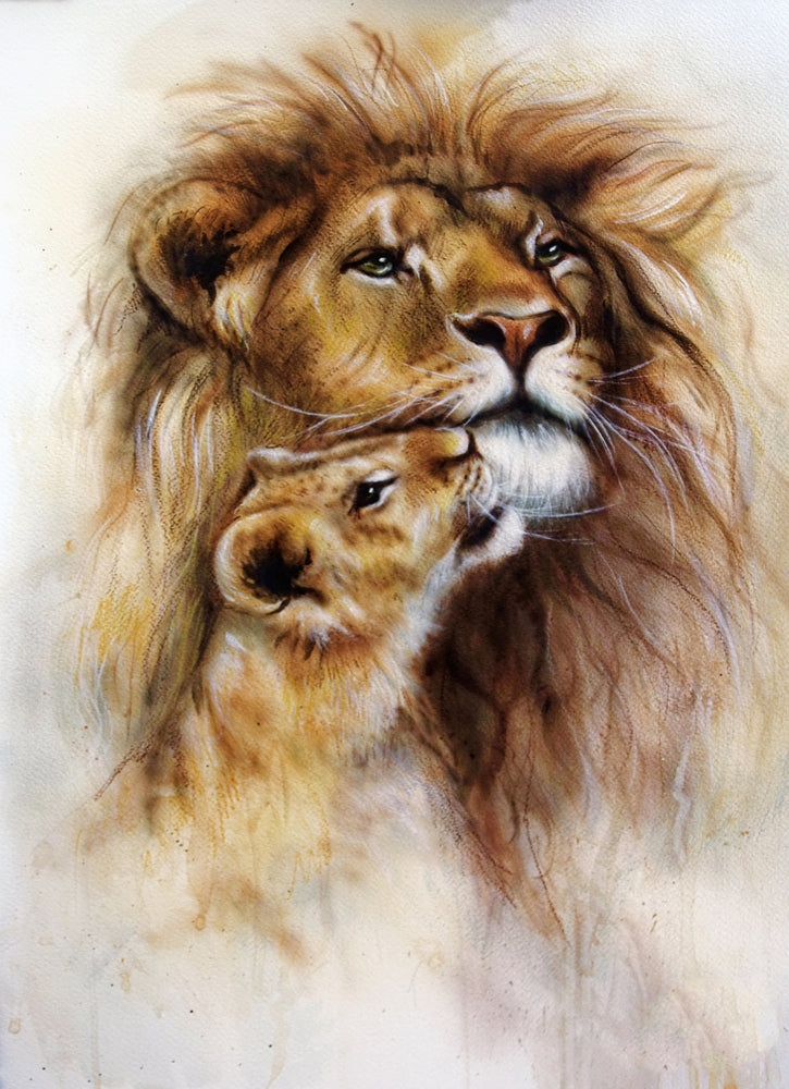 Lion & Cub Love Portrait Painting Print 100% Australian Made