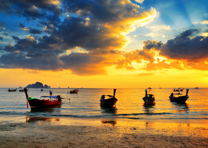 Boats on Sea Sunset Photograph Print 100% Australian Made