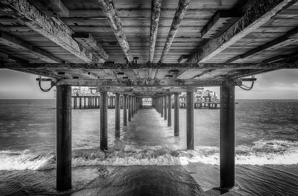 Wooden Pier on Beach B&W Photograph Print 100% Australian Made