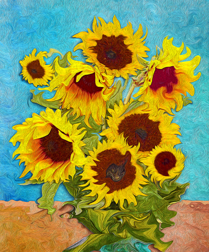 Sunflower Plant Oil Painting Print 100% Australian Made