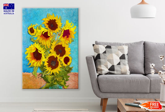 Sunflowers Closeup Oil Painting Print 100% Australian Made