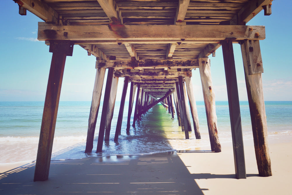 Stunning View of Beach from Under a Pier Photograph Print 100% Australian Made