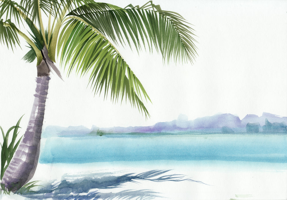 Coconut Tree in Sea Shore Painting Print 100% Australian Made