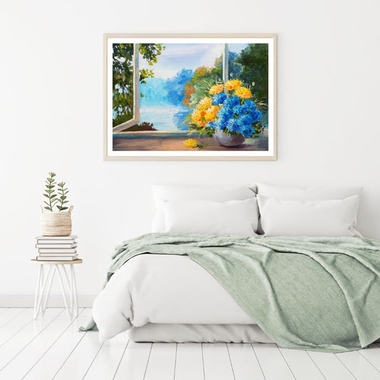 Colorful Flower Vase on Window Home Decor Premium Quality Poster Print Choose Your Sizes
