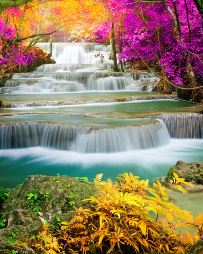 Stunning Waterfall with Colourful Trees Photograph Print 100% Australian Made