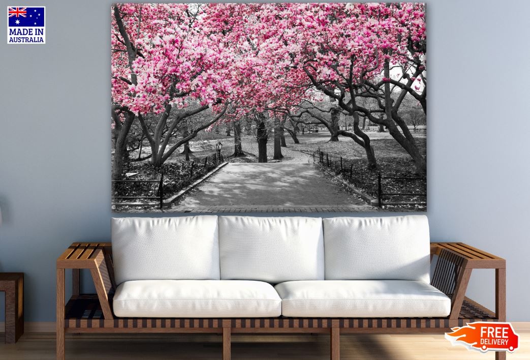 Tree Forest with Pink Flowers Photograph Print 100% Australian Made
