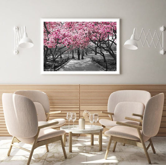 Pink Flower Tree Park Scenery B&W Photograph Home Decor Premium Quality Poster Print Choose Your Sizes