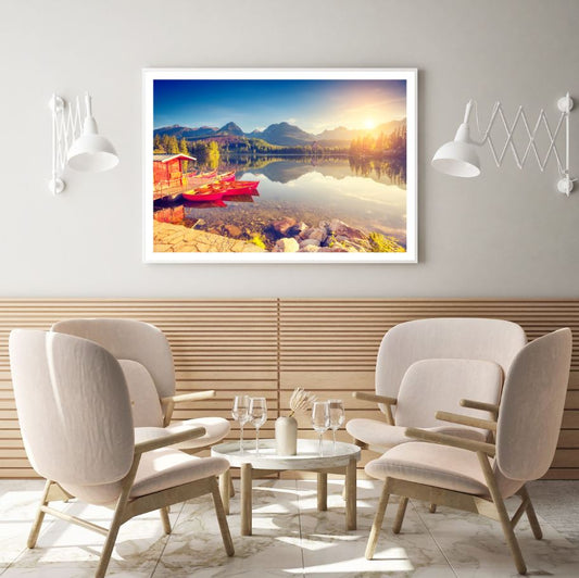 Boats on Lake with Forest Scenic Home Decor Premium Quality Poster Print Choose Your Sizes