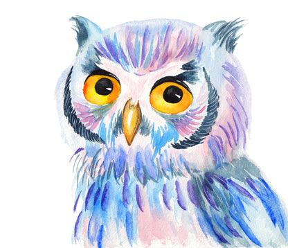 Square Canvas Colorful Owl Portrait Watercolor Painting High Quality Print 100% Australian Made