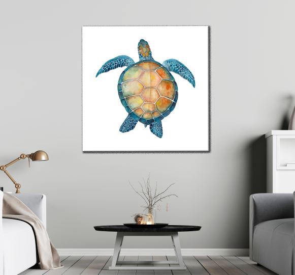 Square Canvas Colorful Turtle Watercolor Painting High Quality Print 100% Australian Made