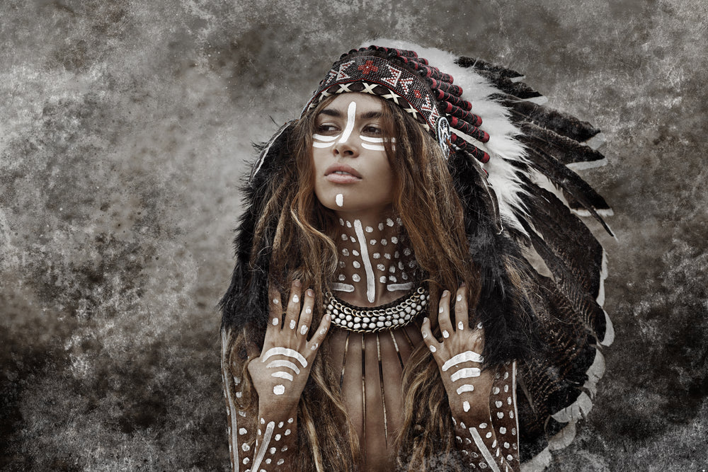 Indian Warrior Woman With Feather Headdress Photograph Print 100% Australian Made