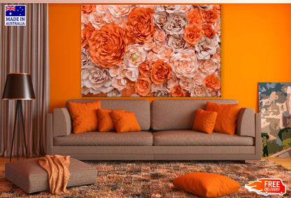 Pink & Orange Paper Flowers Bunch Print 100% Australian Made