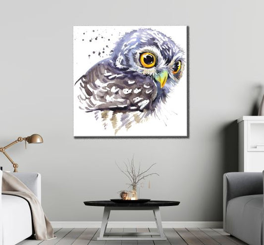 Square Canvas Colorful Owl Portrait Watercolor Painting High Quality Print 100% Australian Made