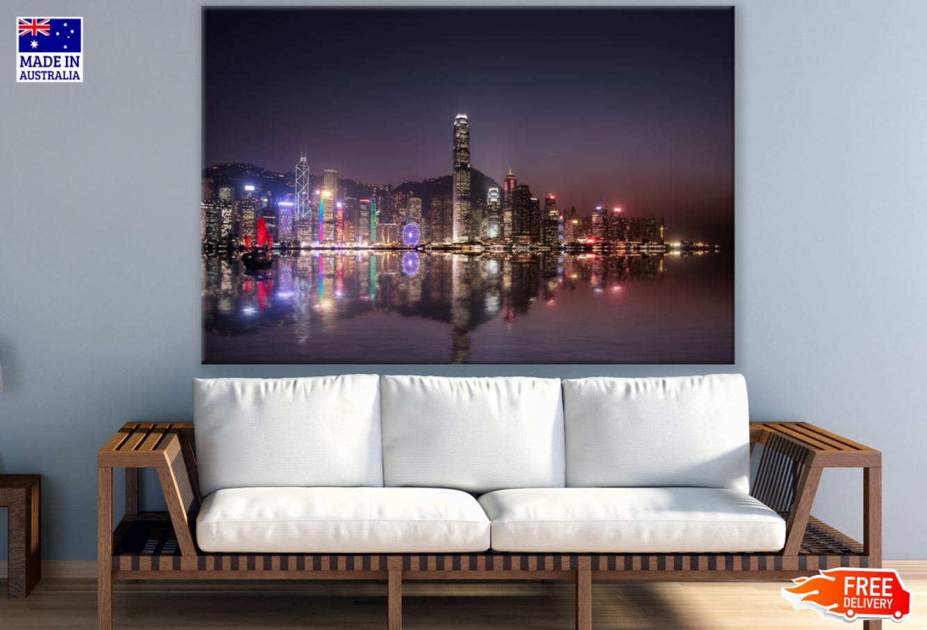 City & Sea Night View Photograph Print 100% Australian Made