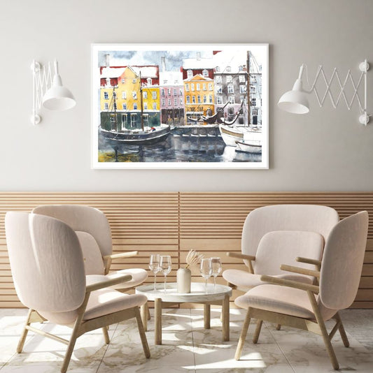 Bay with Boats Watercolor Paint Home Decor Premium Quality Poster Print Choose Your Sizes