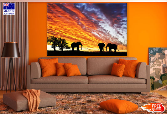 Elephants at Sunset Photograph Print 100% Australian Made