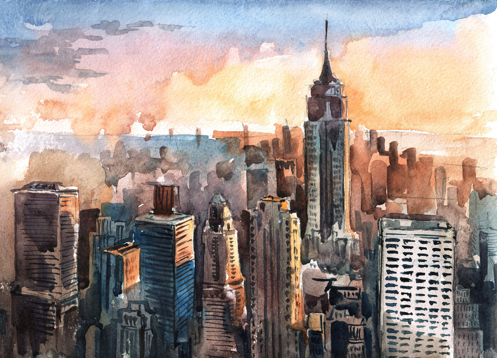 City Sunset View Watercolour Painting Print 100% Australian Made