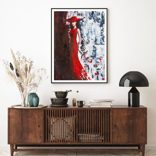 Girl with Red Frock Watercolor Home Decor Premium Quality Poster Print Choose Your Sizes