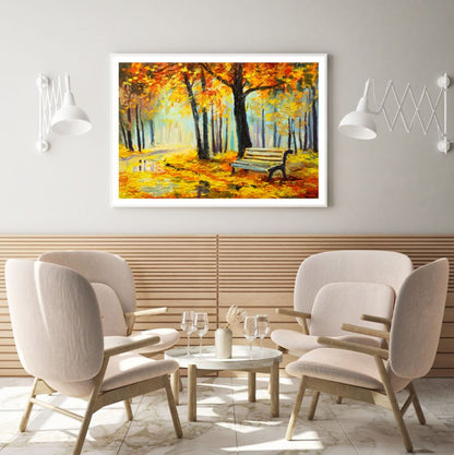 Autumn Forest & Bench Oil Paint Home Decor Premium Quality Poster Print Choose Your Sizes